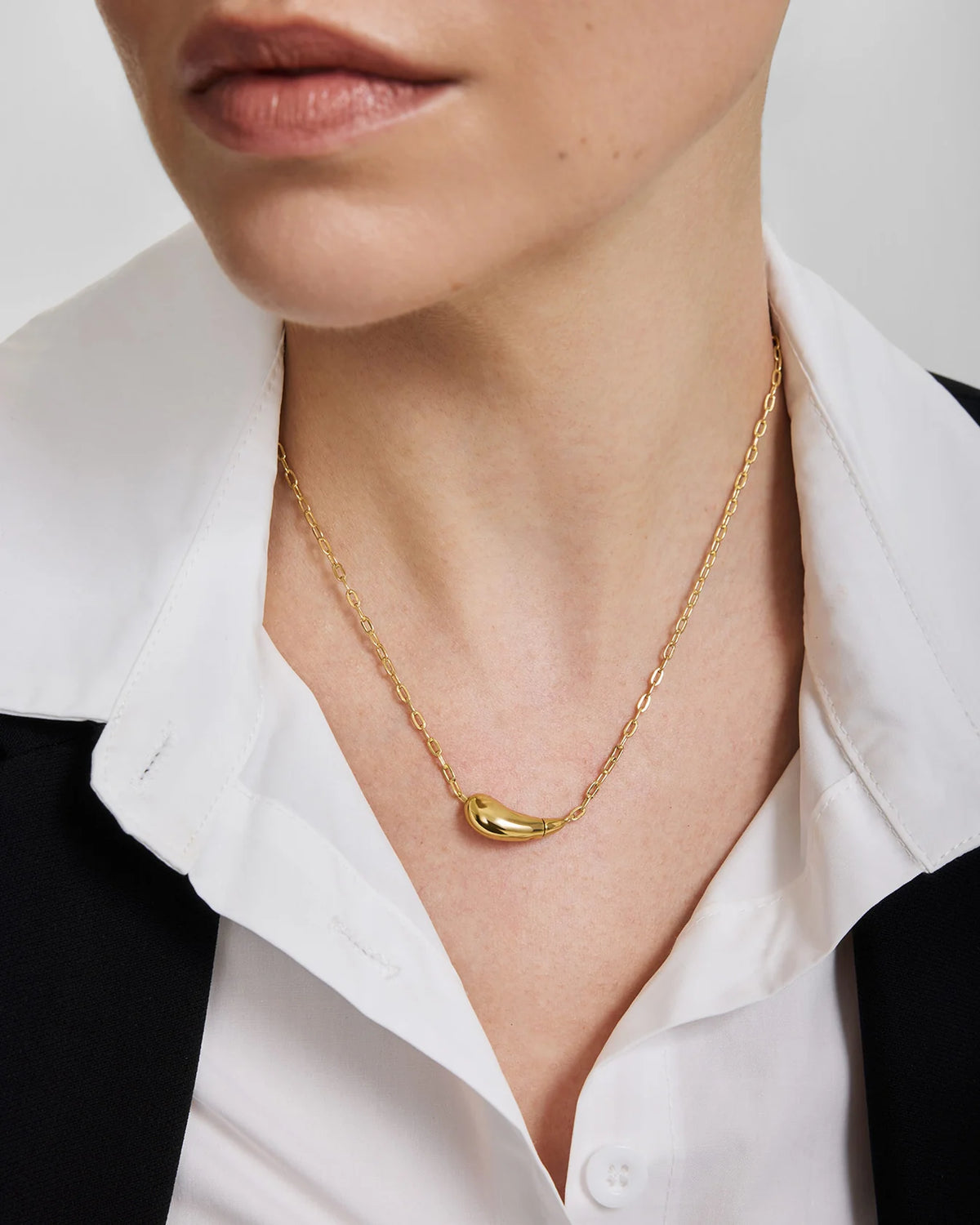 Ania Haie Fluid Light Gold Curved Teardrop Necklace N078-06G