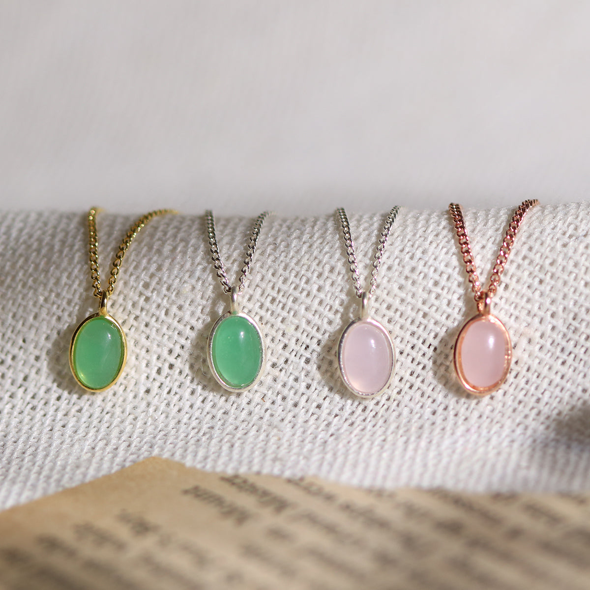 Gemstone oval pendant necklace-3