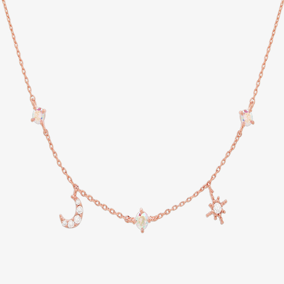 Smoked topaz cubic moon star necklace-5