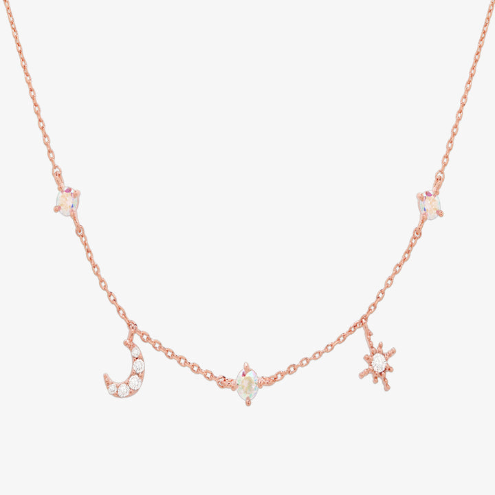 Smoked topaz cubic moon star necklace-5