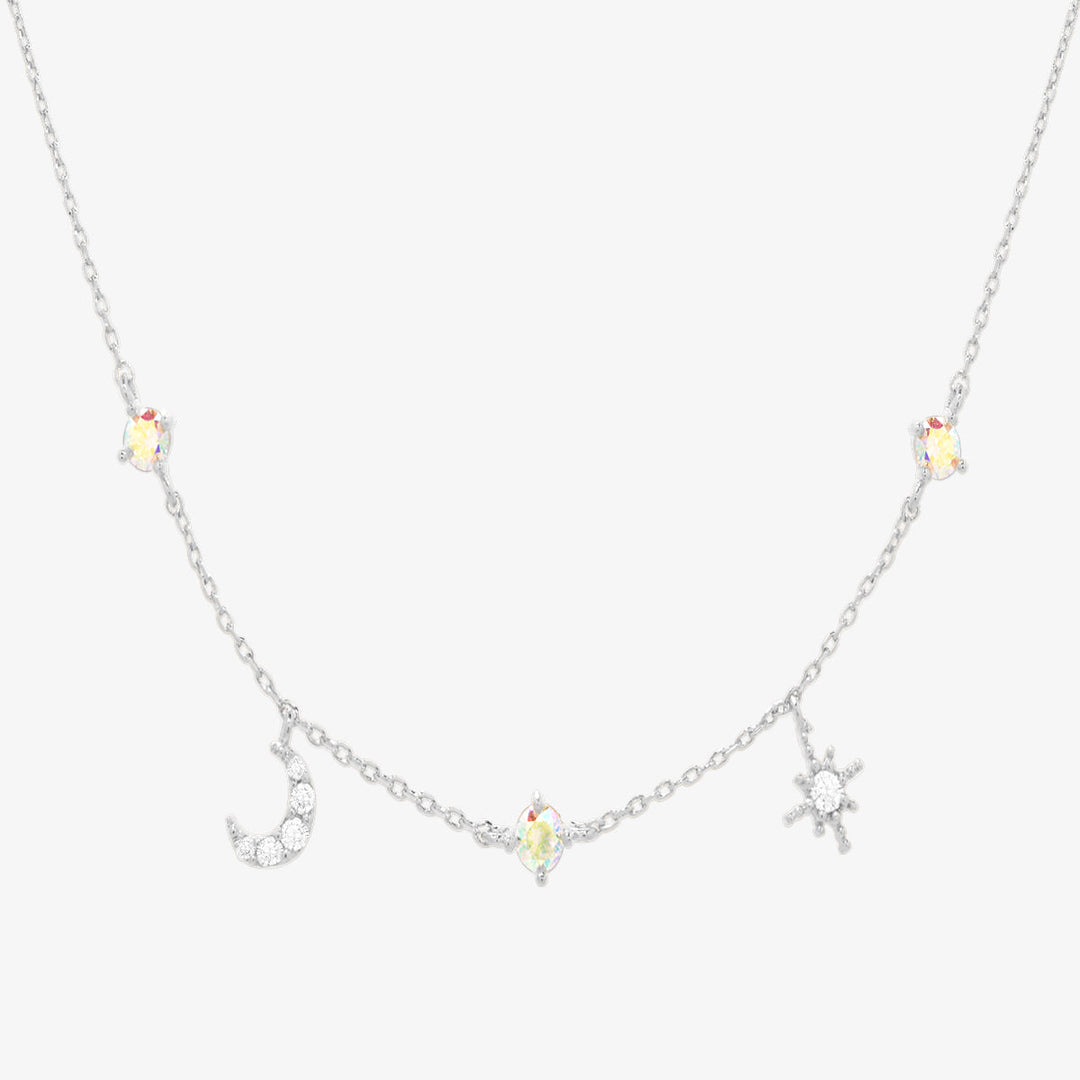 Smoked topaz cubic moon star necklace-4