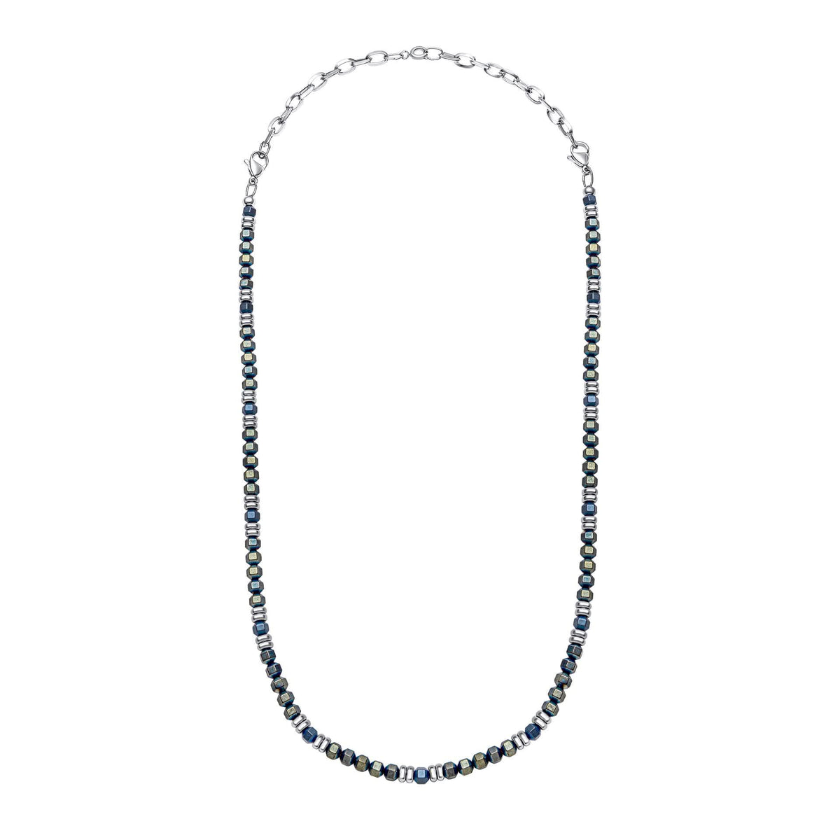 55cm Hematite Blue And Green Bead Adjustable Necklace N4651L