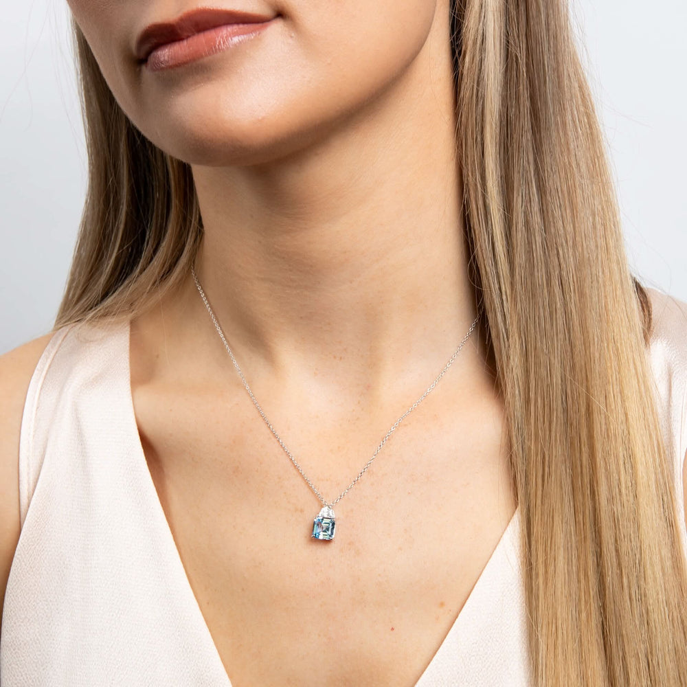 Diamonfire Square Cut Aquamarine Blue Cubic Zirconia Necklace N4660