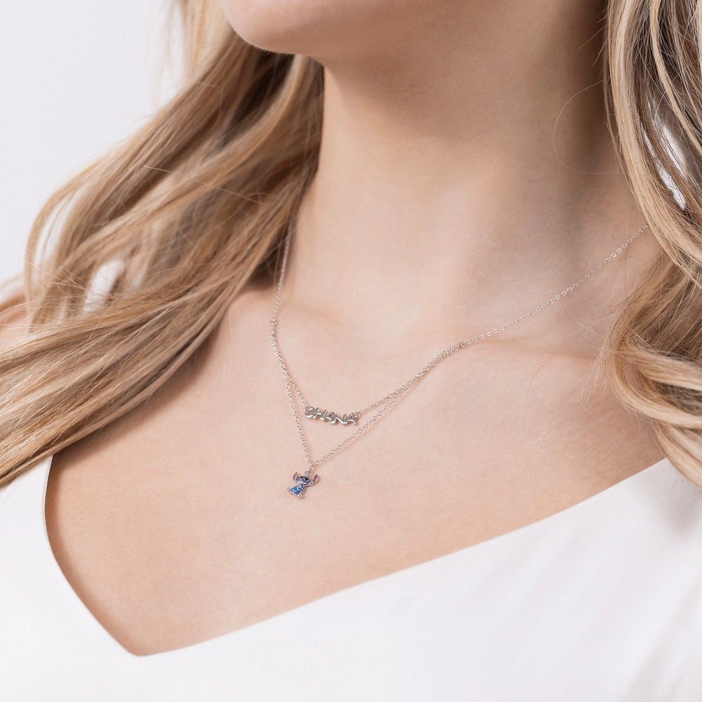 Disney Sterling Silver Stitch Ohana Layered Necklace N903632RRHL-17 PH