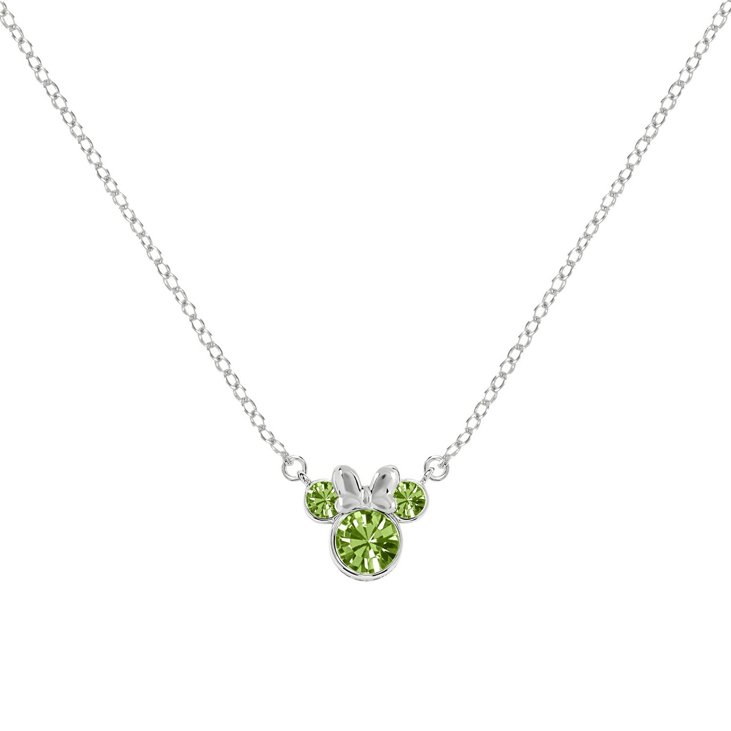 Disney Mickey & Minnie Sterling Silver 925 16" Mouse August Cz Necklace N905424SAUGL-16.PH