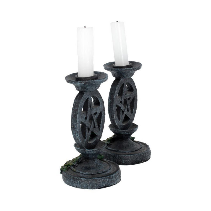 Pair of Aged Ivy Pentagram Candlesticks Gothic Candle Holders NEM5177