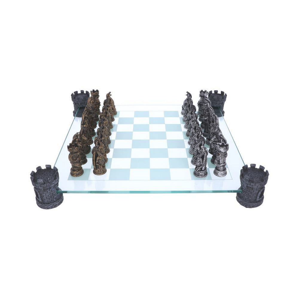 Raised Fantasy Kingdom Of The Dragon Chess Set With Corner Towers 43cm NEM5404
