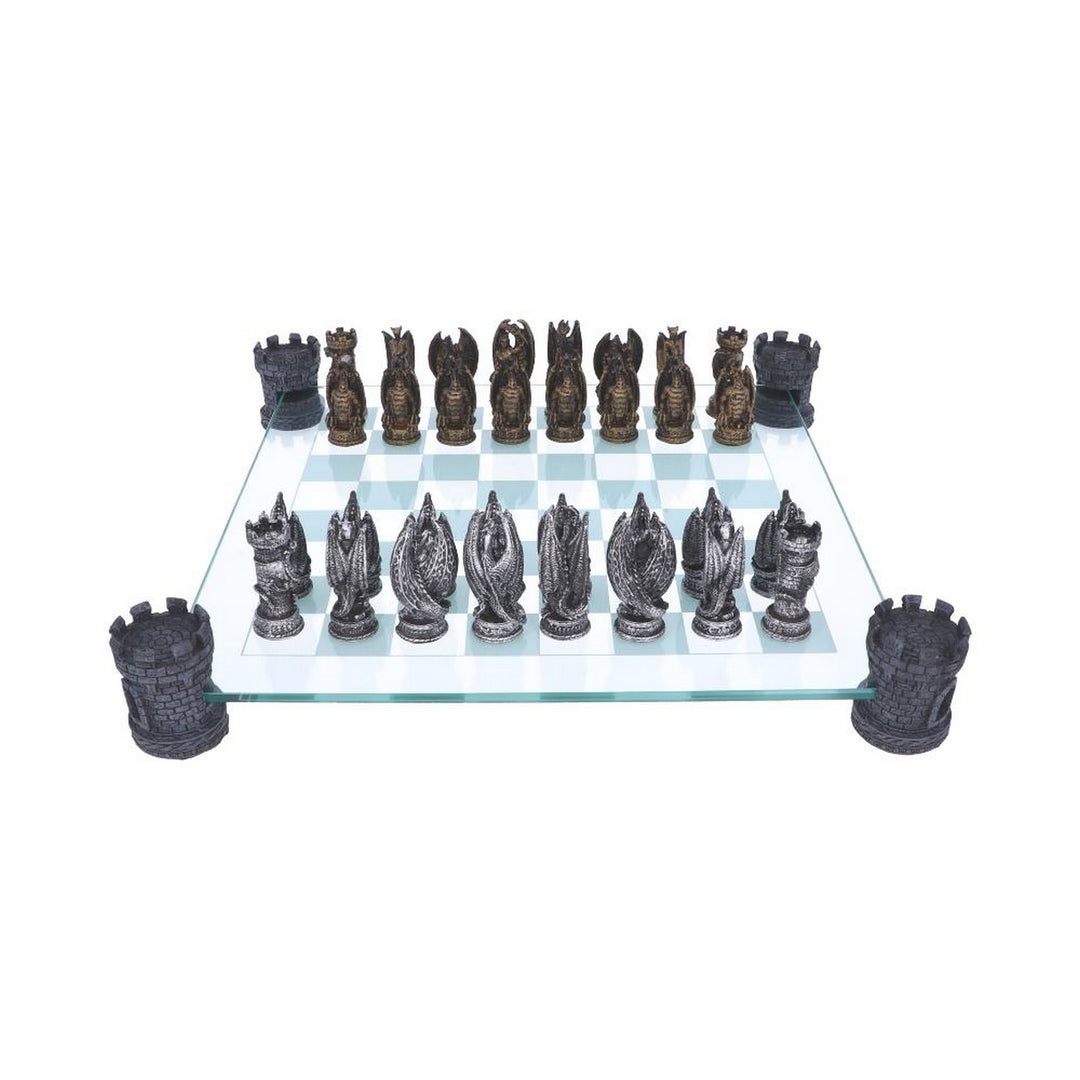 Raised Fantasy Kingdom Of The Dragon Chess Set With Corner Towers 43cm NEM5404