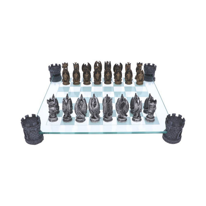 Raised Fantasy Kingdom Of The Dragon Chess Set With Corner Towers 43cm NEM5404