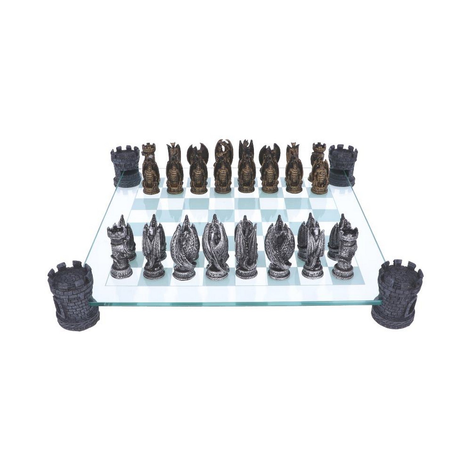 Raised Fantasy Kingdom Of The Dragon Chess Set With Corner Towers 43cm NEM5404