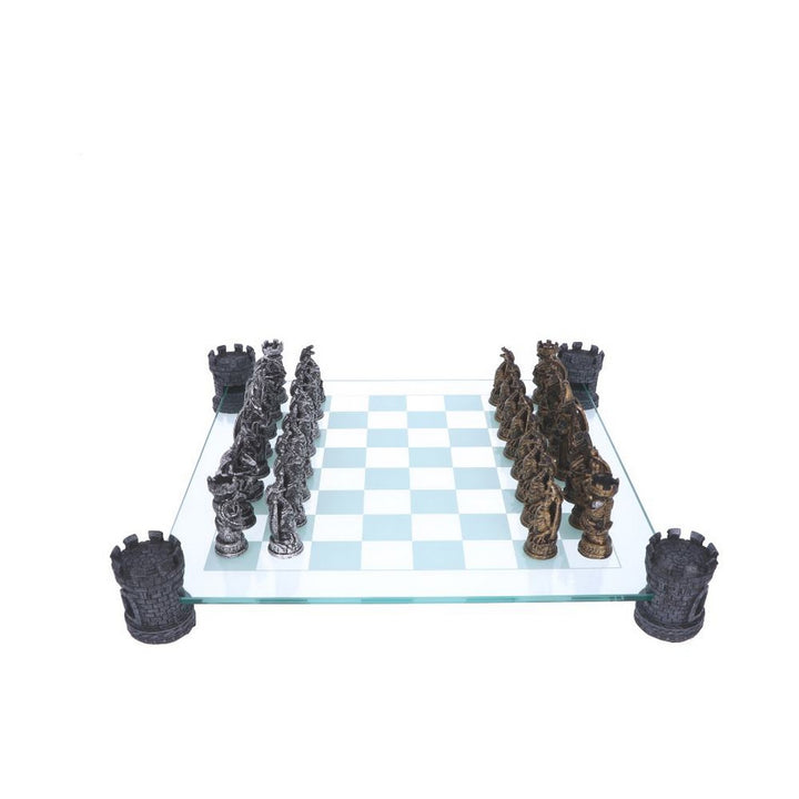 Raised Fantasy Kingdom Of The Dragon Chess Set With Corner Towers 43cm NEM5404