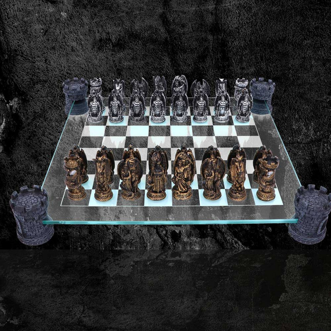 Raised Fantasy Kingdom Of The Dragon Chess Set With Corner Towers 43cm NEM5404