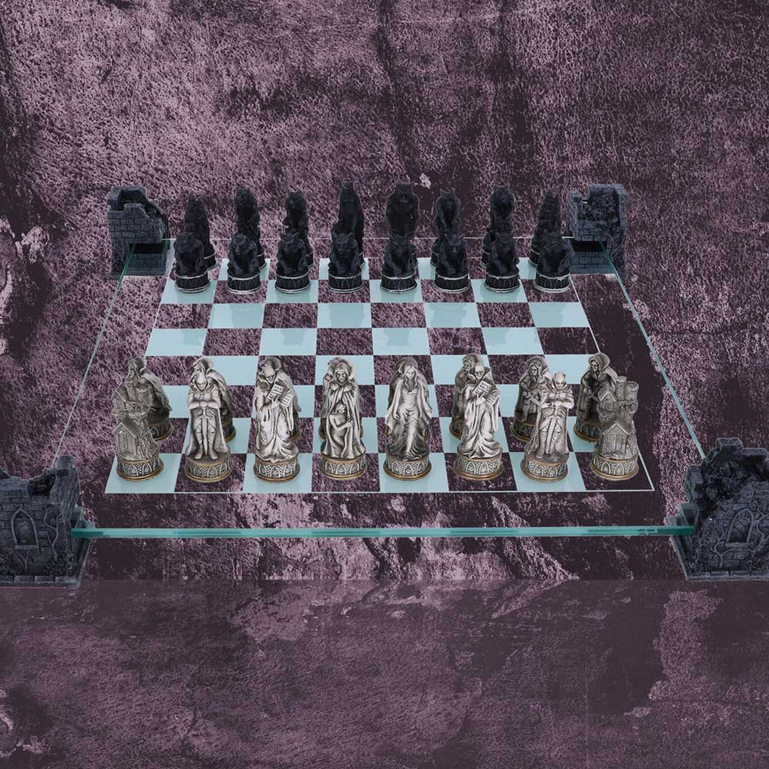 Raised Fantasy Vampire & Werewolf Chess Set With Corner Towers 43cm NEM5422