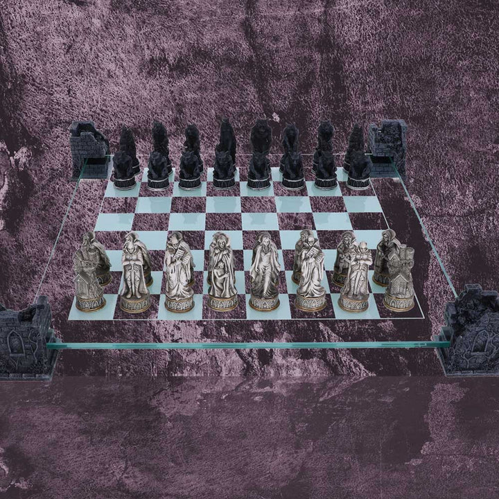 Raised Fantasy Vampire & Werewolf Chess Set With Corner Towers 43cm NEM5422