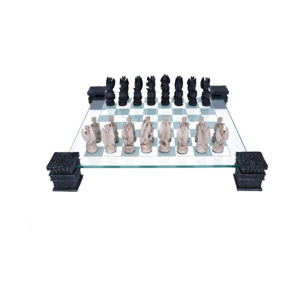 Raised Fantasy Dragon Chess Set With Corner Towers 43cm NEM5427