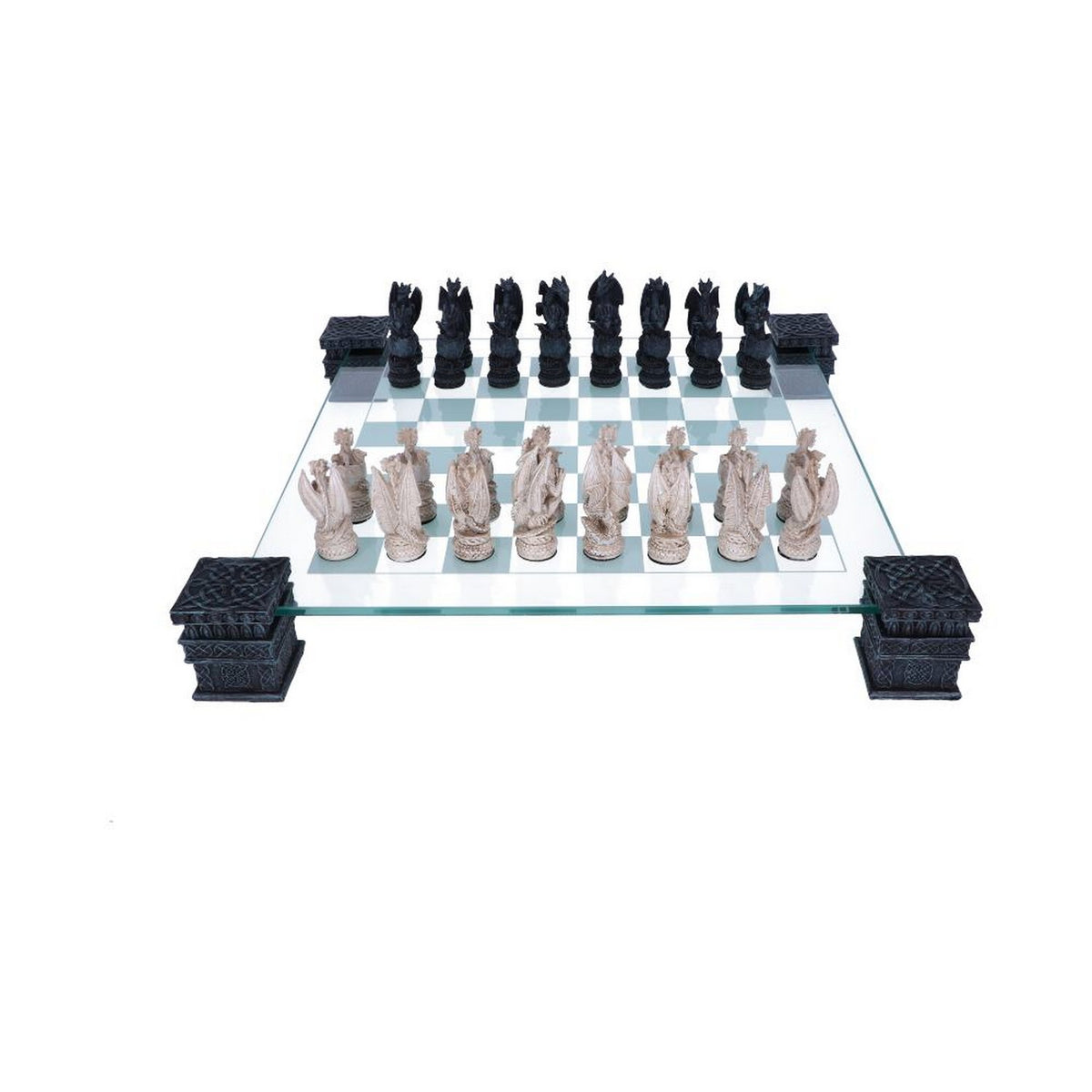 Raised Fantasy Dragon Chess Set With Corner Towers 43cm NEM5427