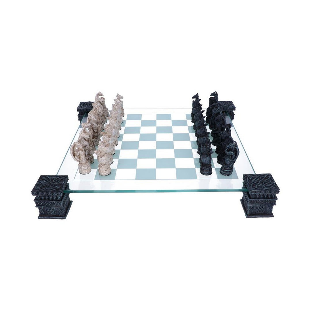 Raised Fantasy Dragon Chess Set With Corner Towers 43cm NEM5427