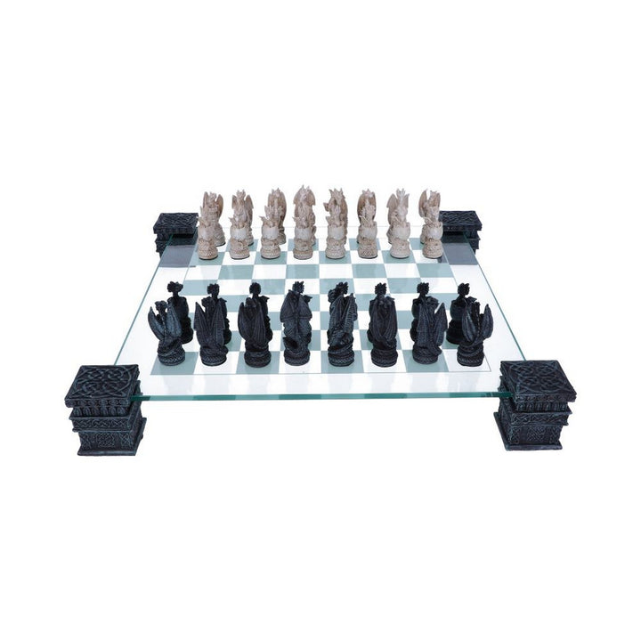 Raised Fantasy Dragon Chess Set With Corner Towers 43cm NEM5427