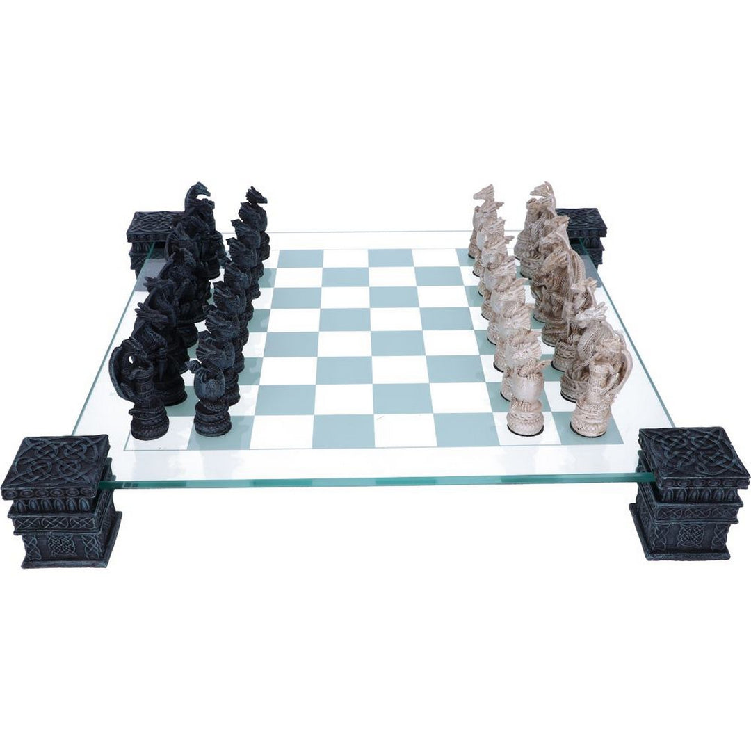Raised Fantasy Dragon Chess Set With Corner Towers 43cm NEM5427