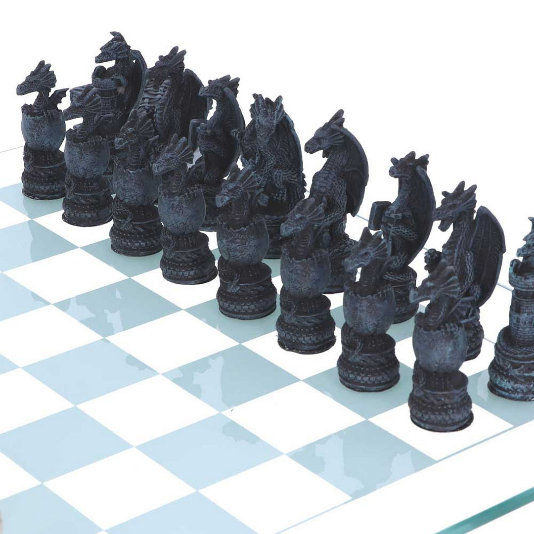 Raised Fantasy Dragon Chess Set With Corner Towers 43cm NEM5427
