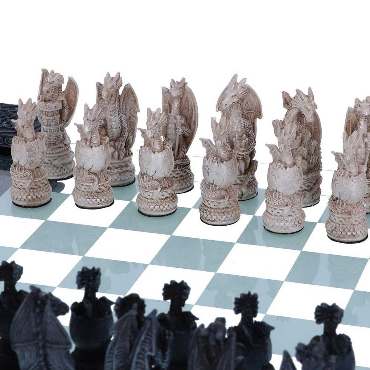 Raised Fantasy Dragon Chess Set With Corner Towers 43cm NEM5427