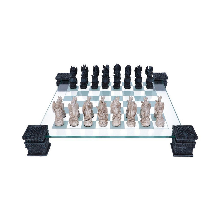Raised Fantasy Dragon Chess Set With Corner Towers 43cm NEM5427