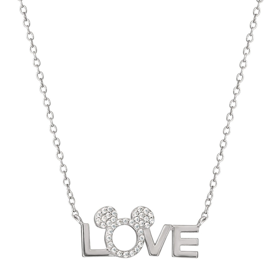 Disney Mickey & Minnie Mouse Stone Set Silver Plated Brass Love Sterling Necklace NF00337SZWL-18 PH