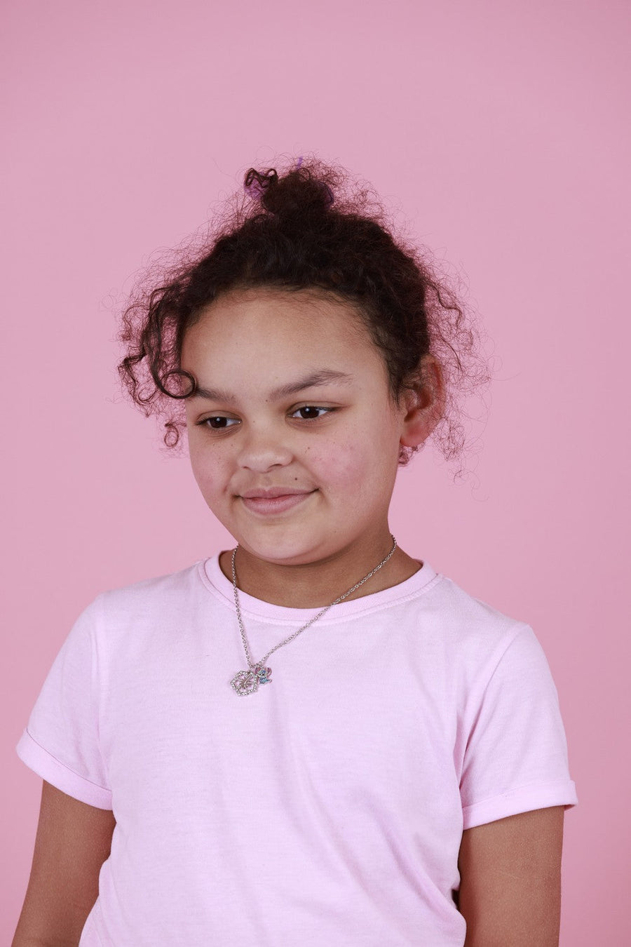 Disney Brass Stitch & Flower 16"+ 2" Ext Imitation Rhodium Pendant NF00712RL-16 PH