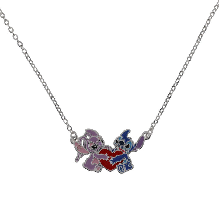 Disney Brass Slv Plt 18" Stitch And Angel Enamel Heart Necklace NF00777SRUL-18.PH