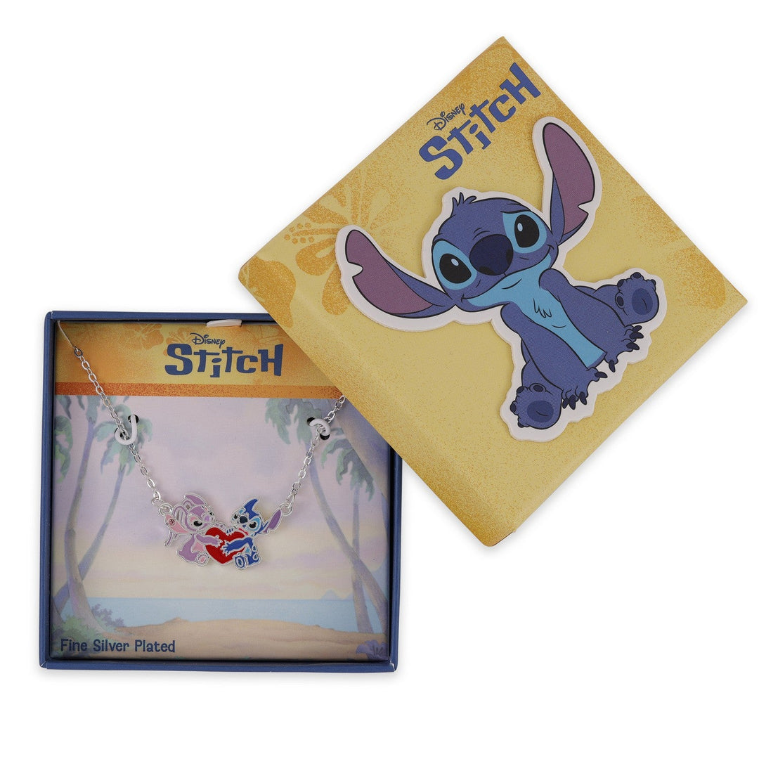 Disney Brass Slv Plt 18" Stitch And Angel Enamel Heart Necklace NF00777SRUL-18.PH