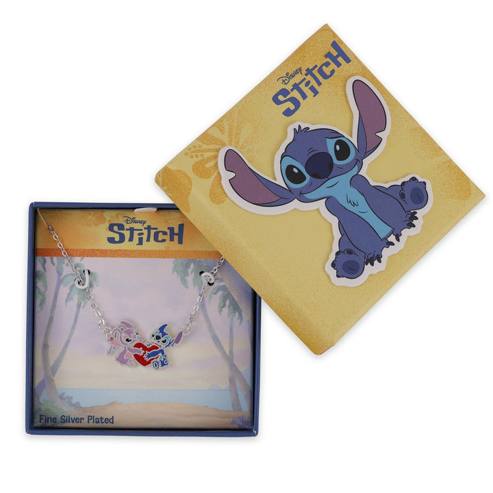 Disney Brass Slv Plt 18" Stitch And Angel Enamel Heart Necklace NF00777SRUL-18.PH