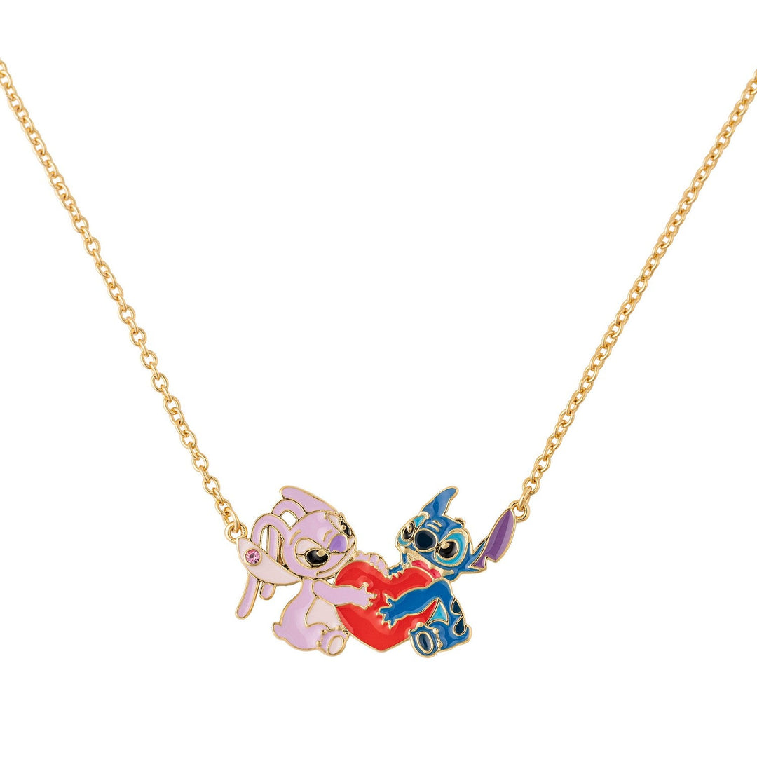 Disney Brass Yg Plt 18" Stitch And Angel Enamel Heart Necklace NF00777YRUL-18.PA