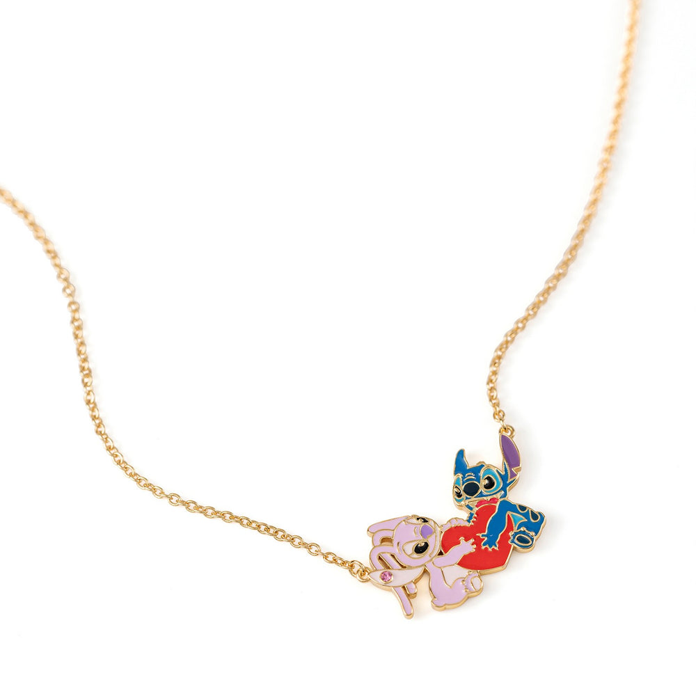 Brass Yg Plt 18" Stitch And Angel Enamel Heart Necklace NF00777YRUL-18.PA