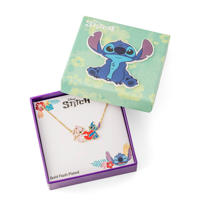 Brass Yg Plt 18" Stitch And Angel Enamel Heart Necklace NF00777YRUL-18.PA