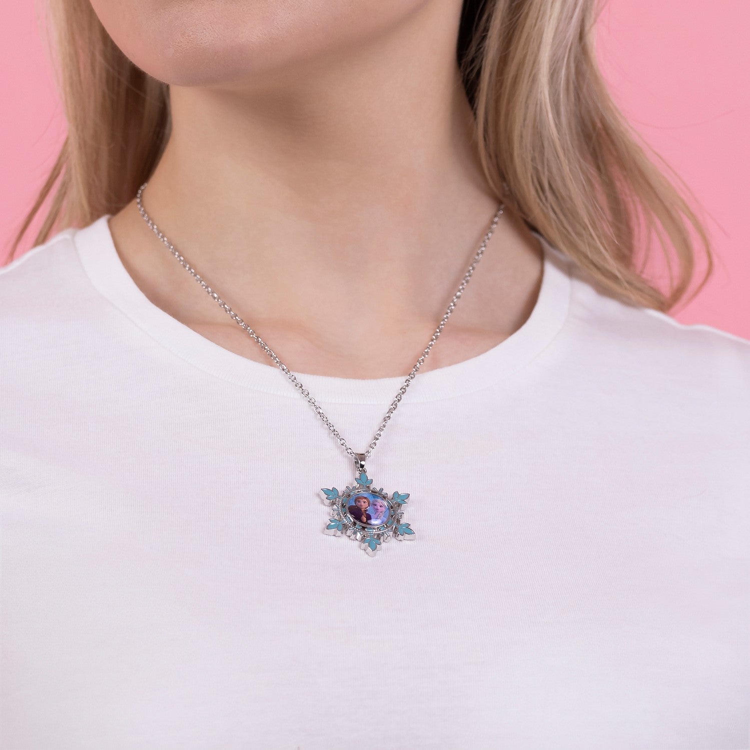 Disney Frozen Ana & Elsa Snowflake Multicoloured Enamel 16" Neckalce NH00830RL-16.PH