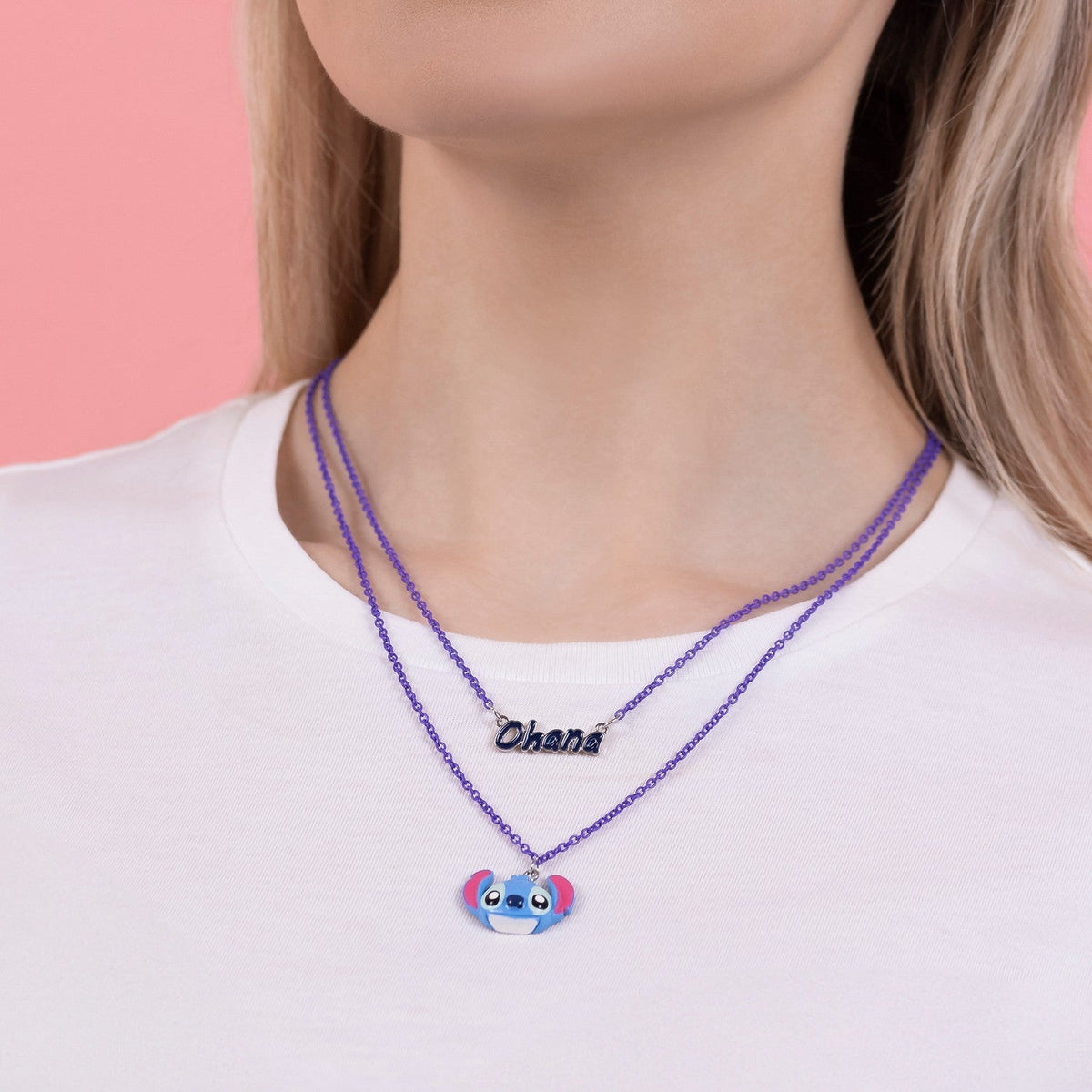 Disney Stitch Ohana Layered -16 ,18 +3 Ext./Imitation Rhodium Plt Necklace NH00922RL-16.PH