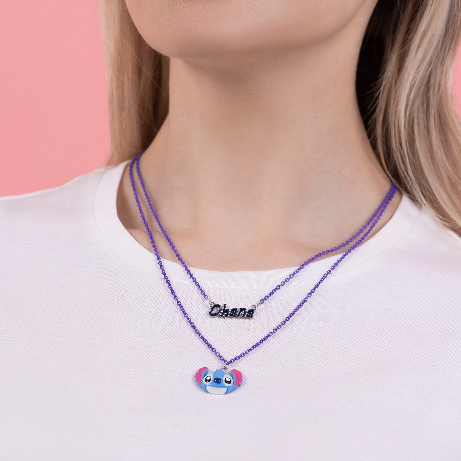 Disney Stitch Ohana Layered -16 ,18 +3 Ext./Imitation Rhodium Plt Necklace NH00922RL-16.PH