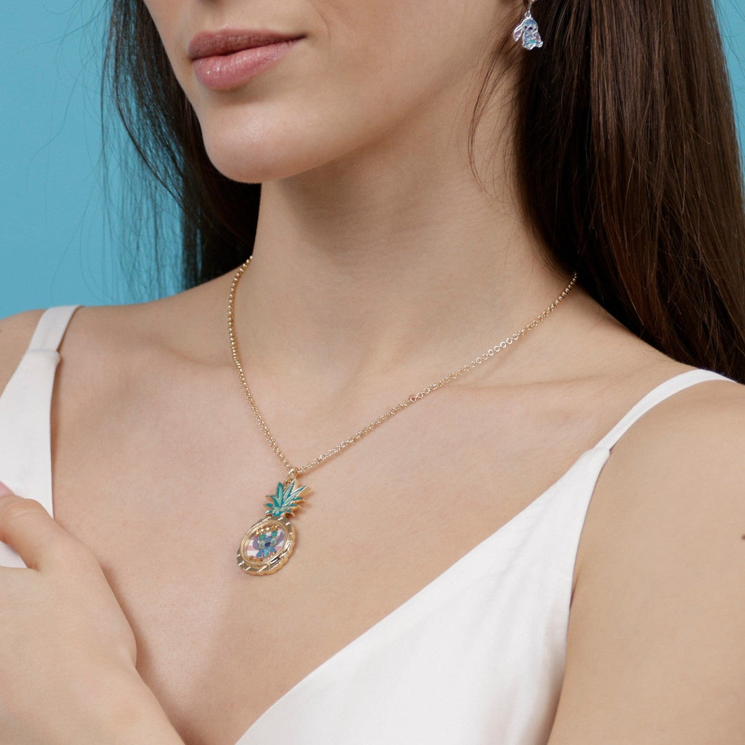 Disney Stitch Floating Crystals In Pineapple Pendant Necklace NH00923YRKL-16.PH