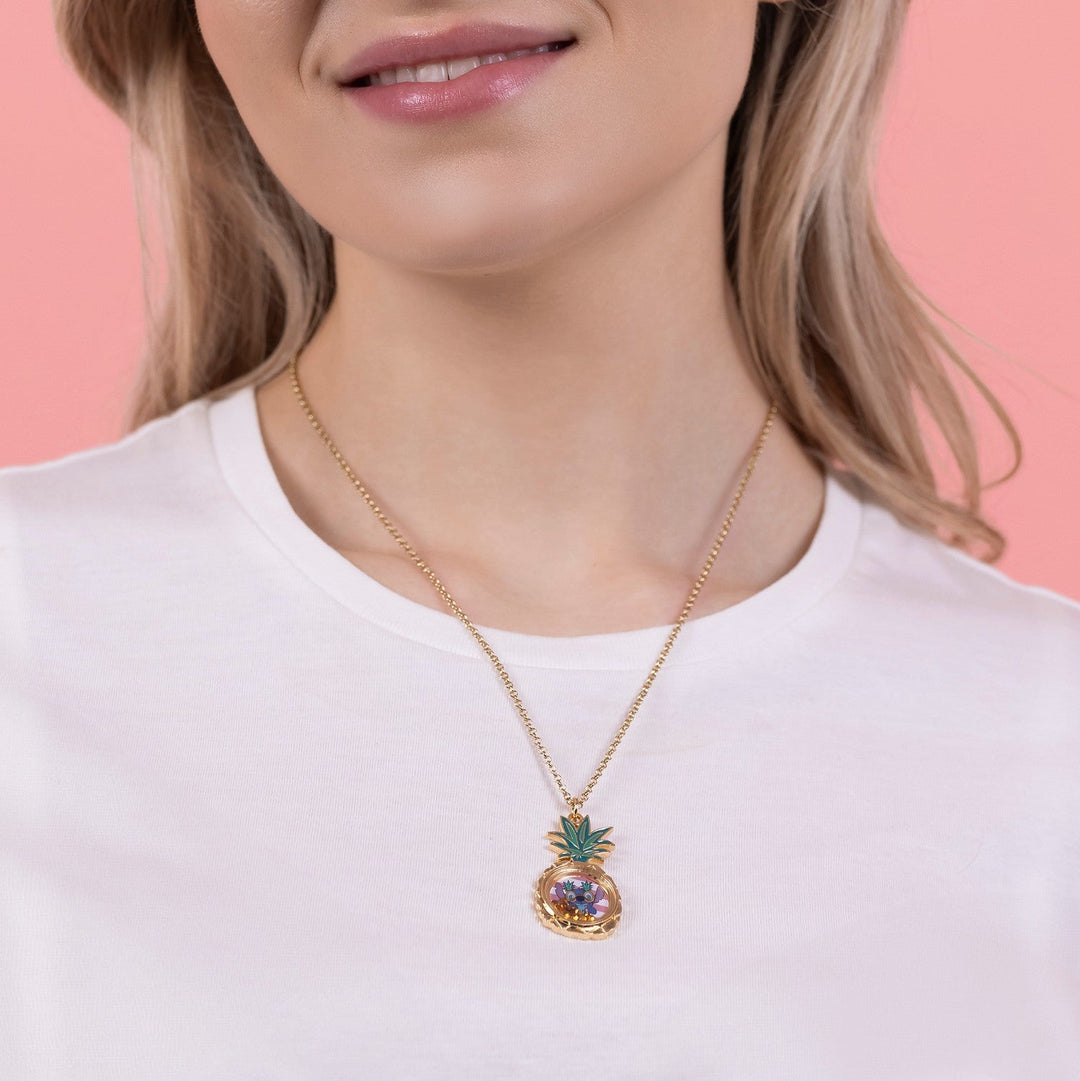 Disney Stitch Floating Crystals In Pineapple Pendant Necklace NH00923YRKL-16.PH