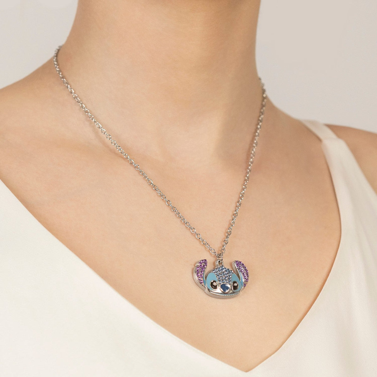 Disney Stitch Crystal Head Pendant Necklace NH01080RRZL-16.PH