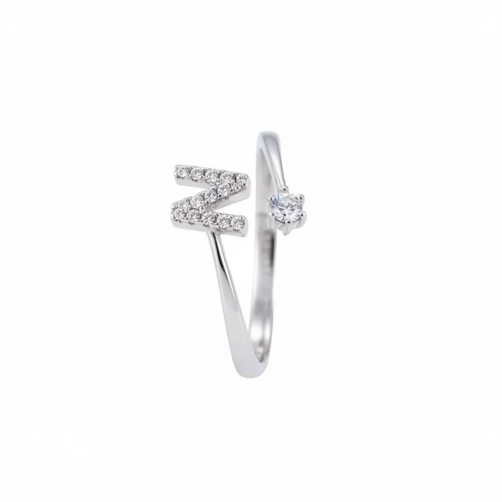 Diamond Initial Letter Silver Ring