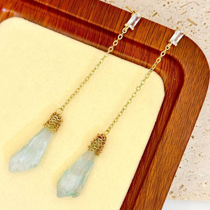 Natural Blue and Green Stone Chain Earrings