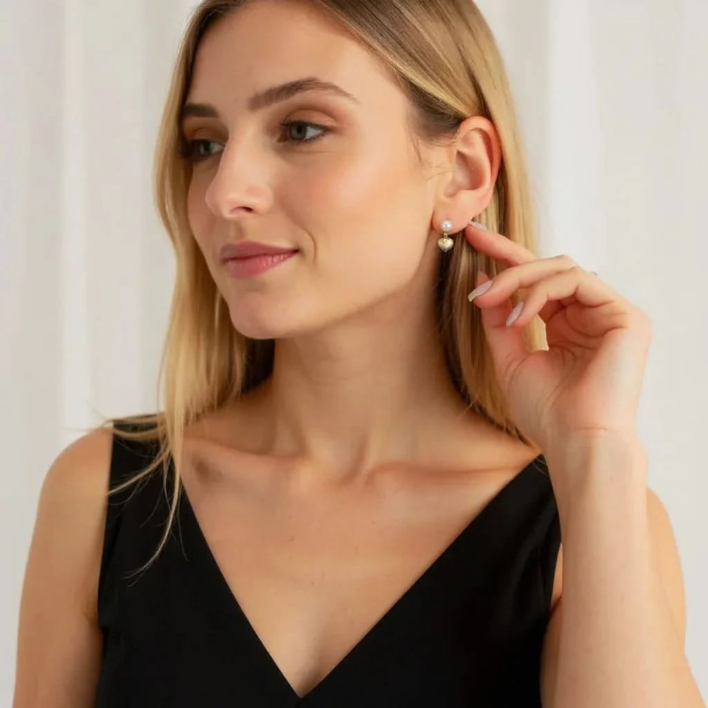 Natural Freshwater Pearl Heart Drop Earrings