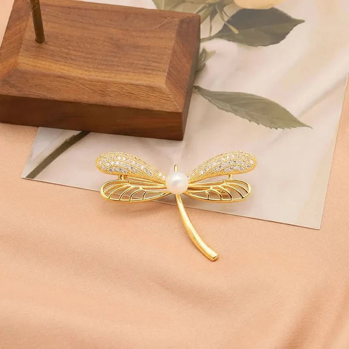 Natural Freshwater Pearl Dragonfly Brooch