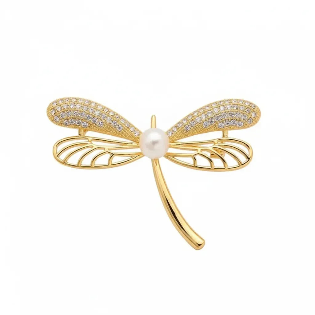 Natural Freshwater Pearl Dragonfly Brooch