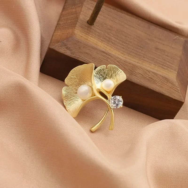Natural Freshwater Pearl Ginkgo Leaf Brooch