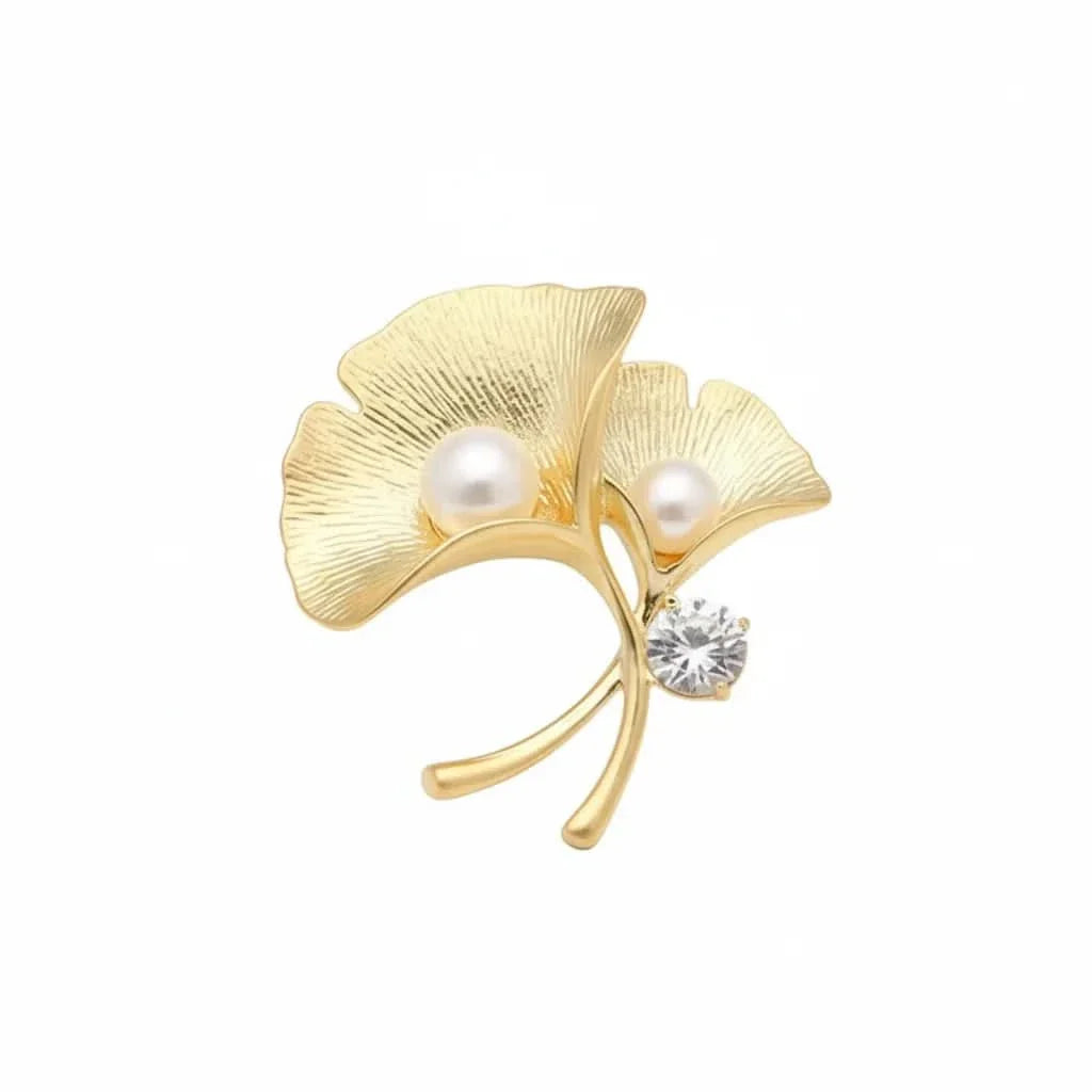 Natural Freshwater Pearl Ginkgo Leaf Brooch