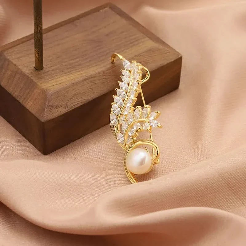 Natural Pearl Zircon Wheat Brooch