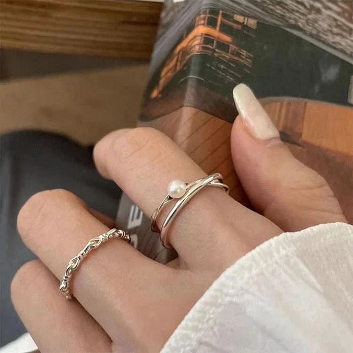 Natural freshwater pearl irregular silver design ring