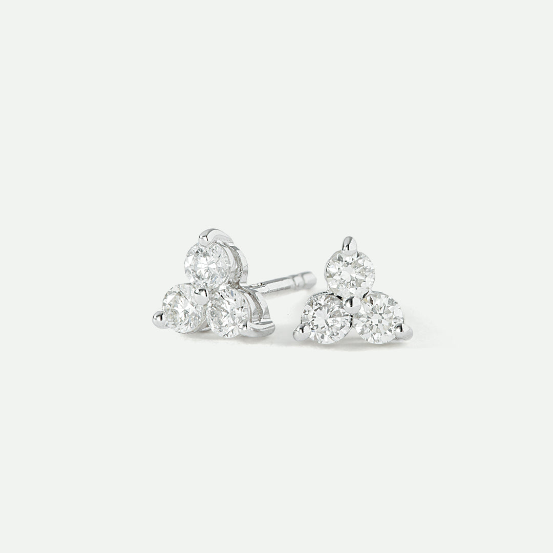 Nina | 9ct White Gold 0.57ct tw Lab Grown Diamond Three Stone Stud Earrings-2